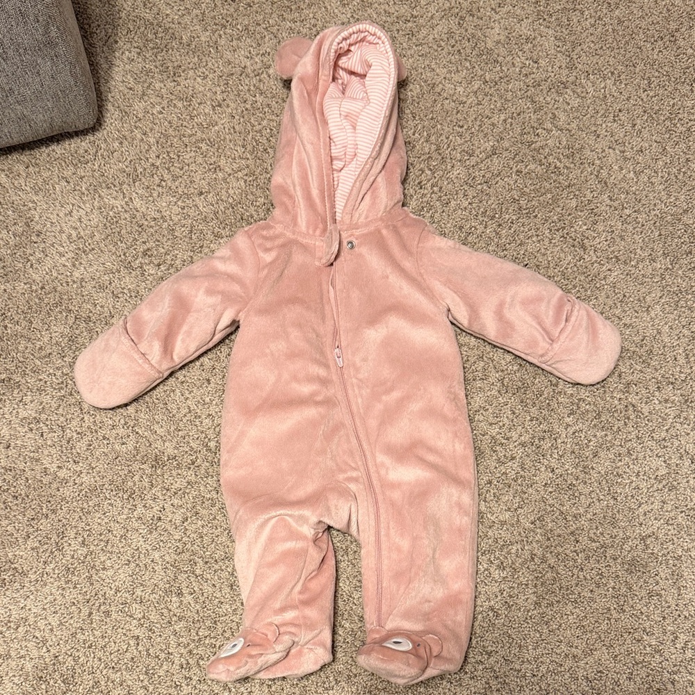 Carter's Soft Pink Hooded Baby Footie